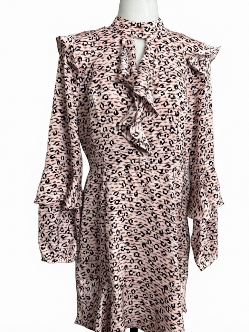 NWT Avec Les Filles Pink Leopard Ruffle Mini Dress - Size 4